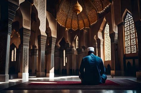 Premium Ai Image A Man Sits In Front Of A Mosque