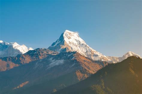 Der Machapuchare Gebirgspitz Im Himalaya Gebirge Gesehen Vom Poon