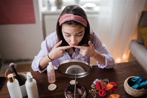 Teenage Girl Doing Her Skin Care Routine. Stock Photo - Image of lotion ...