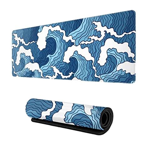 Japanese Blue And White Wave Gaming Mouse Pad Xl Extended Large Full