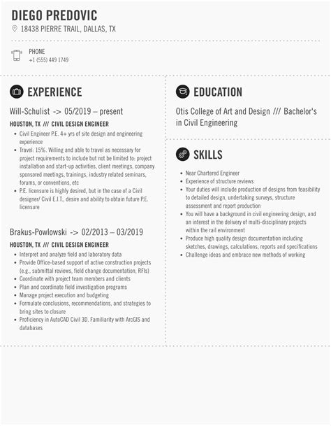 Civil Design Engineer Resume Samples | Velvet Jobs