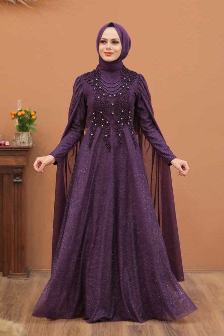 Purple Hijab Evening Dress 3515MOR Neva Style