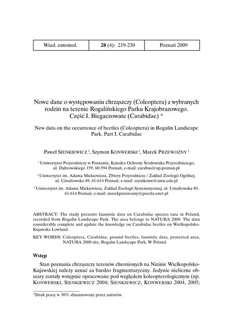 PDF Nowe dane o występowaniu chrząszczy Coleoptera z wybranych