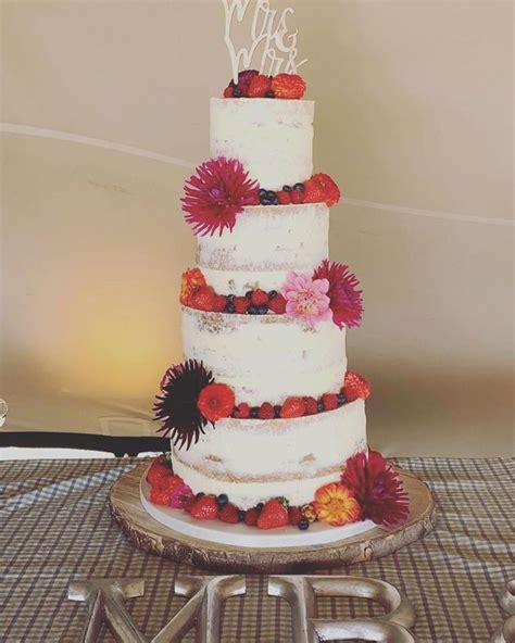 Tier Naked Wedding Cake With Fresh Fruit Flowers Festival Theme Wedding Cake Inspiration