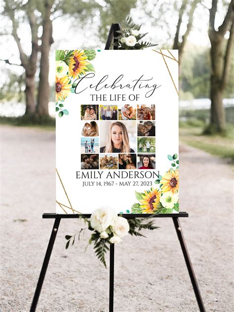 Celebration of Life Photos Collage Funeral Welcome Sign, Sunflower ...