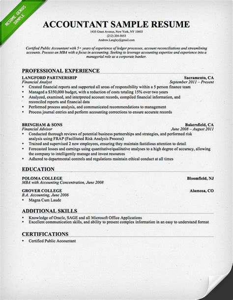 accounting resume samples resume cv template examples