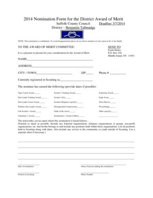 Fillable Online Btdistrict 2014 Nomination Form For The District Award