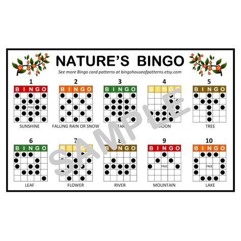 Natures Bingo Card Patterns For Really Fun Bingo Games Bingo Cards Etsy