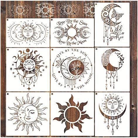 9 Pieces Large Mandala Sun And Moon Stencil Butterfly Flower Tree Paint