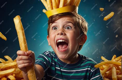 Premium Photo Excited Kid With Giant French Fry