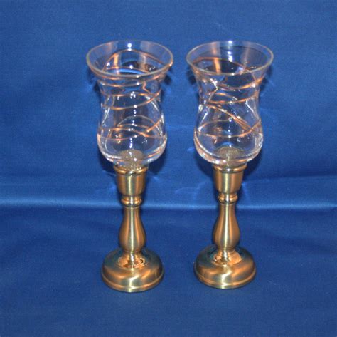 Lot Of 2 Candlesticks Vintage Partylite Calypso Glass With Brass Base Candlestick