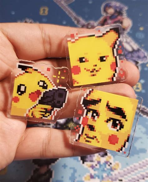 Pikachu Acrylic Pins Pixel Art Double Sided Cracked Holographic Pokemon