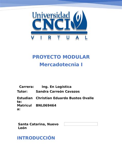 Proyecto Modular Mercadotecnia PROYECTO MODULAR Mercadotecnia I