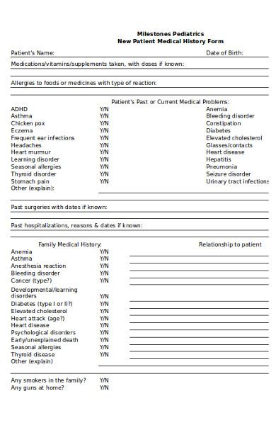 Free Medical History Forms In Pdf Ms Word Excel Claimforms Net