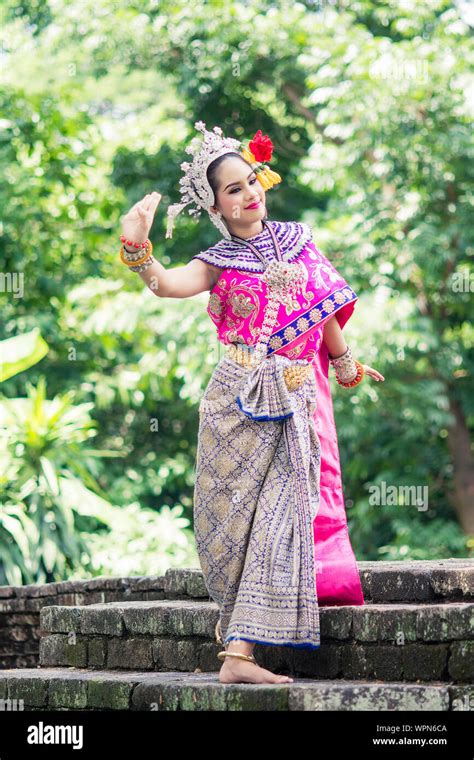 Asian Woman Wearing Typical Traditional Thai Dress It Is Literally Means Thai Outfit