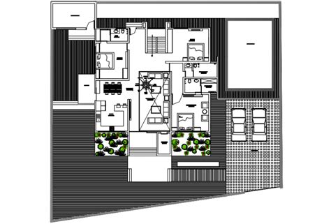 Modern house top view plan model - Cadbull