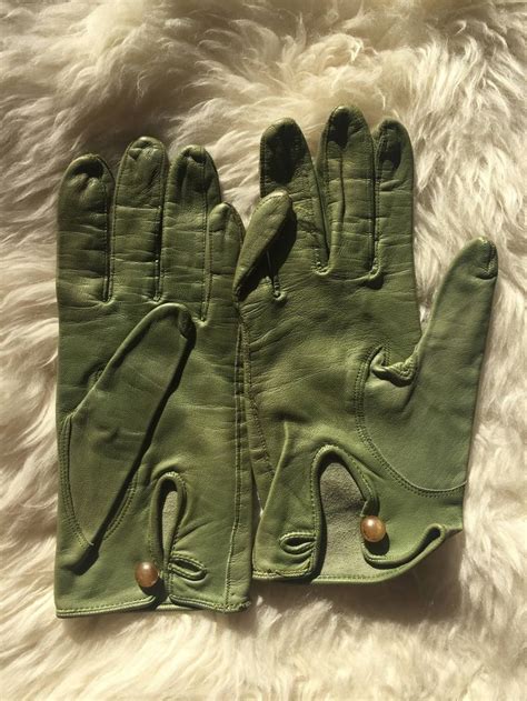 Vintage Light Olive Green Vintage Leather Driving Gloves Etsy