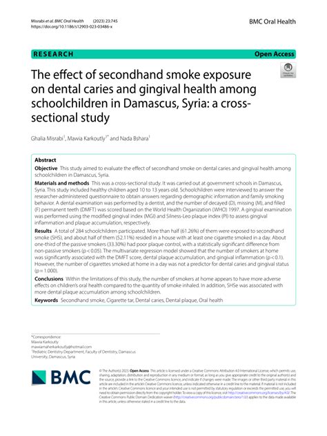 Pdf The Effect Of Secondhand Smoke Exposure On Dental Caries And