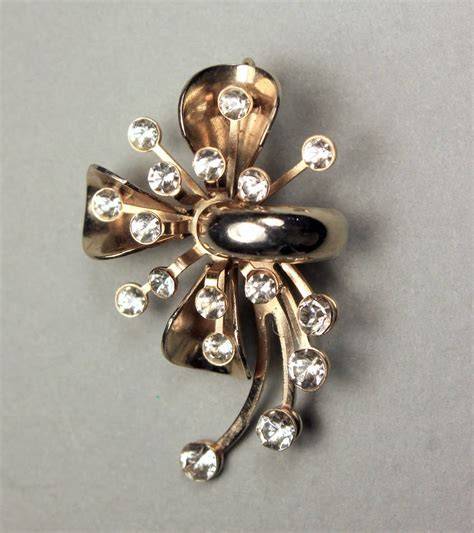 Pendant Brooch Convertible Brooch Clear Rhinestone Gold Tone C