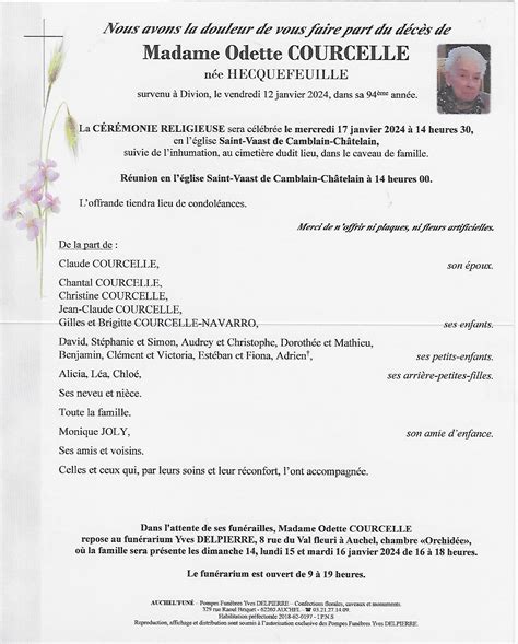 Avis De D C S Madame Odette Courcelle N E Hecquefeuille