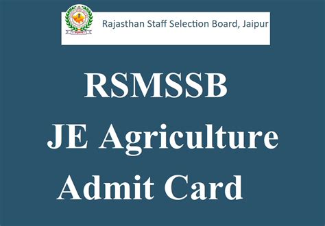 RSMSSB JE Agriculture Admit Card 2022 Out Junior Engineer Roll No