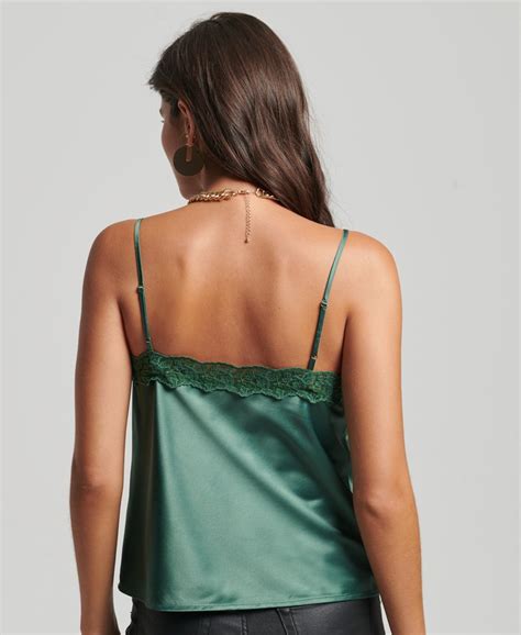 Womens Lace Satin Cami Top In Green Superdry