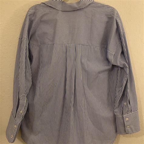 Zara Blue And White Striped Button Up Blouse Soft Depop