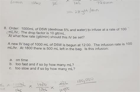 Solved Order Ml Of D W Dextrose And Water To Chegg