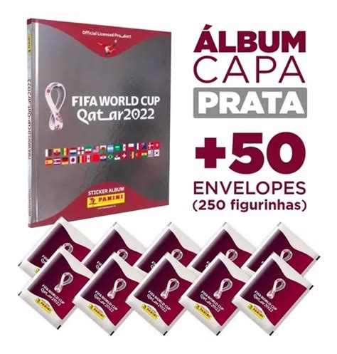 Kit Copa Do Mundo 2022 Álbum Capa Dura Prata 50 Envelopes