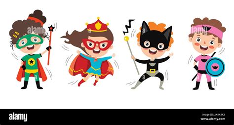 Little Funny Cartoon Superheroes Posing Stock Vector Image & Art - Alamy