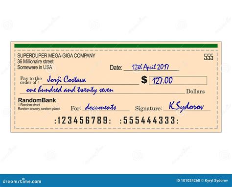 Filled Bank Cheque stock photo. Illustration of money - 101024268