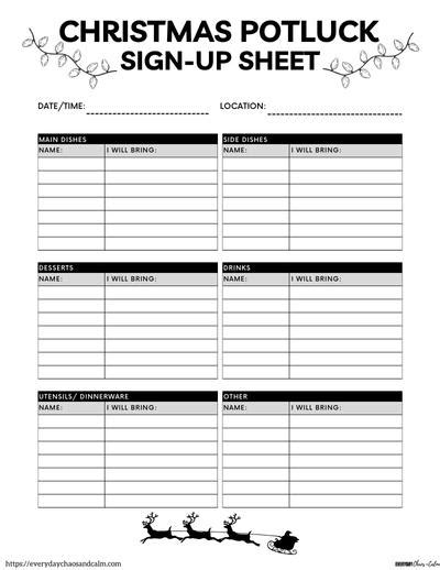 7 Free Printable Christmas Potluck Sign Up Sheets