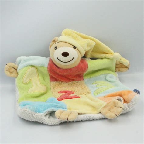 Doudou Plat Ours Patchwork Rouge Jaune Bleu Vert Mauve Kaloo