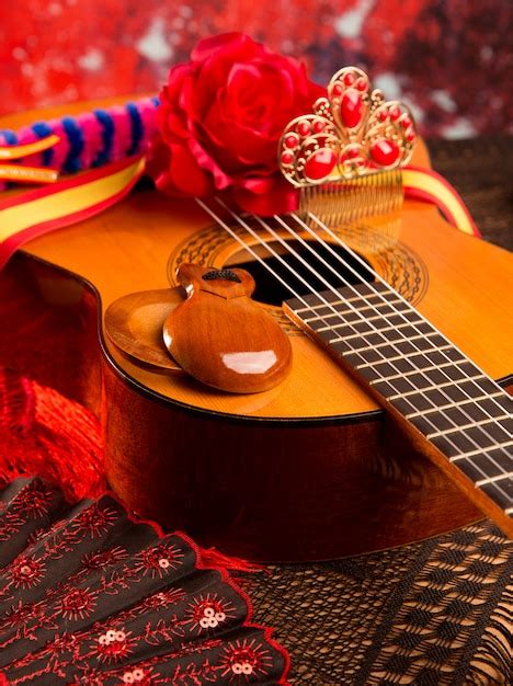 Premium Photo Cassic Spanish Guitar With Flamenco Elements