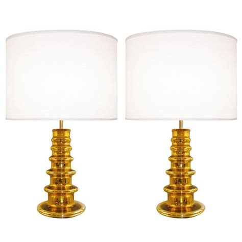 Pair Of Johanfors Gold Glass Lamps Inventory