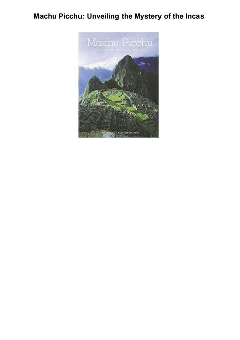 Machu Picchu Unveiling The Mystery Of The Incas Pdf By Gertrud Duron