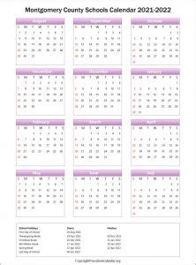 Montgomery County Schools Calendar with Holidays 2021-2022