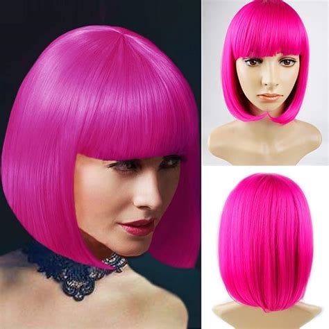 Hot Freaking Pink Bob Wig With Bangs 12 Straight