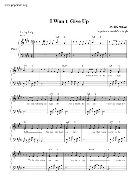 Bruno Mars I Wont Give Up Sheet Music Pdf Free Score Download ★