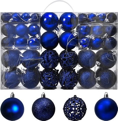 Amazon Pack Blue Christmas Balls Ornaments Set Navy Blue