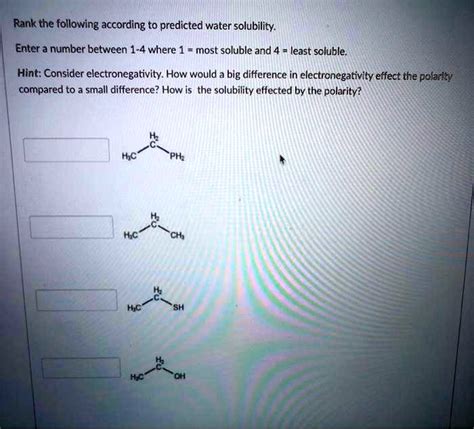 Solved Rank The Following According To Predicted Water Solubility