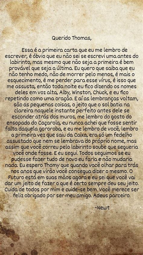 Carta Do Newt Para Thomas Maze Runner Maze Runner Newt Maze Runner