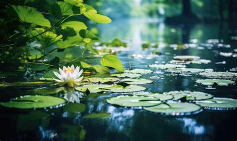 Premium Photo A White Water Lily Floating On Top Of A Lake