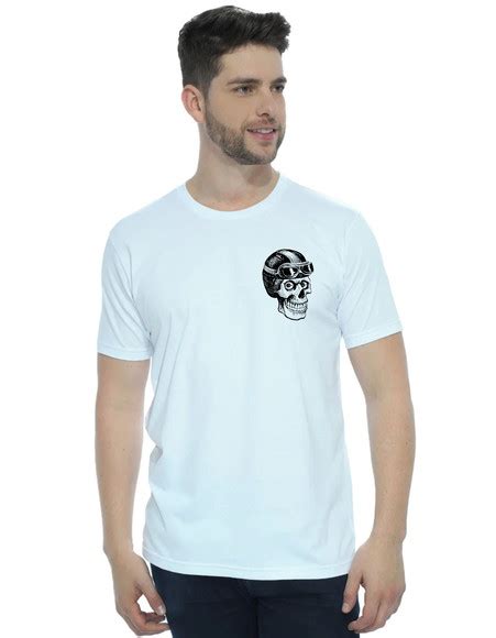 Camiseta Estampa Pequena Caveira Motociclista Elo