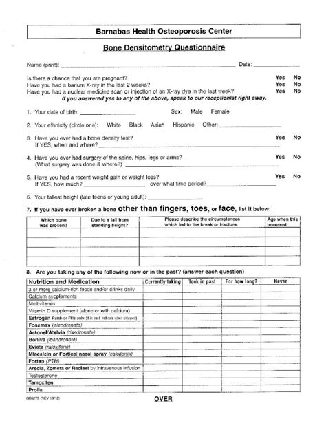 Pdf Bone Densitometry Questionnaire Barnabas Health · Bone