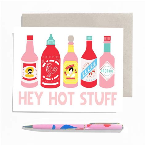 Modern Love And Romance Card Hey Hot Stuff Hot Sauces With Kraft Envelope Handmade