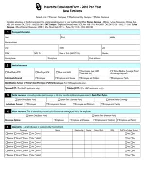 Fillable Online Hr Ou Insurance Enrollment Form 2010 Plan Year Hr