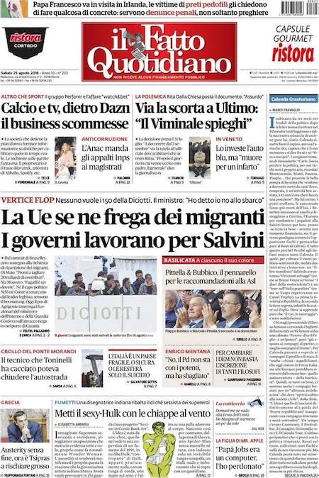 Le Prime Pagine Di Sabato 25 Agosto 2018 Il Post