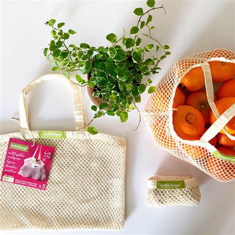 Juego 3 bolsas malla algodón orgánico para comprar frutas y verduras