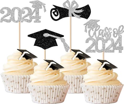 Rsstarxi 36 Pack Glitter 2024 Graduation Cupcake Toppers